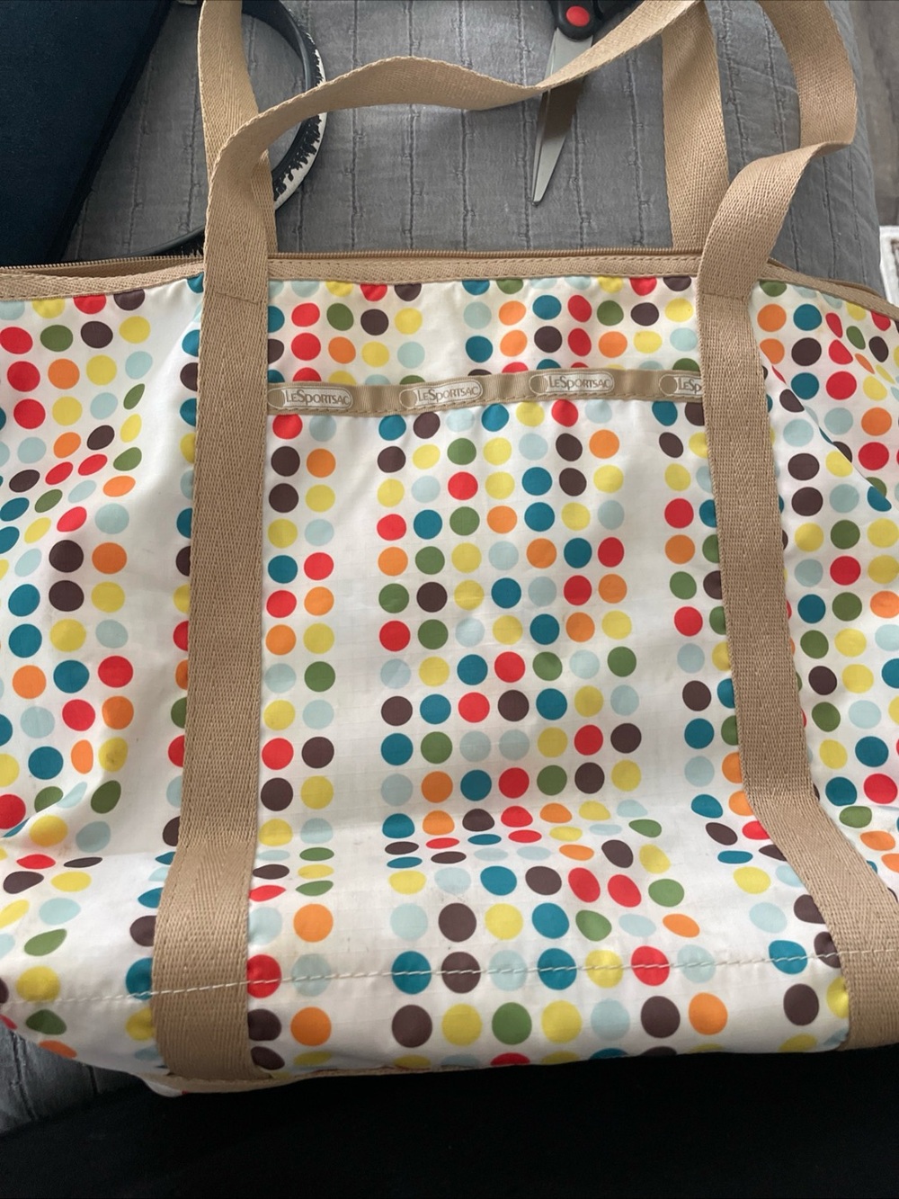 Lesportsac Multicolor Polka Dot Tote with Beige Straps